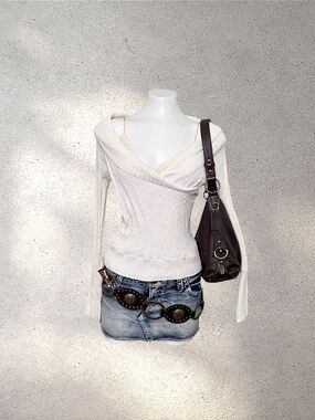 BCBG Max Azria White Cable Knit Long Sleeve | Wrap Front Balletcore